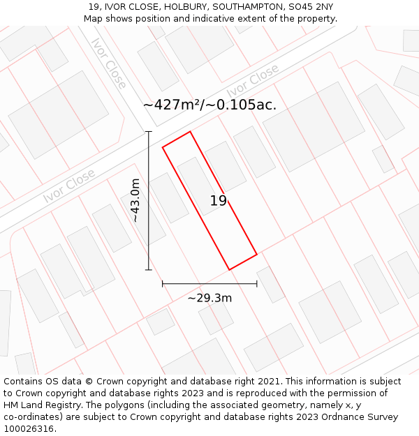 19, IVOR CLOSE, HOLBURY, SOUTHAMPTON, SO45 2NY: Plot and title map