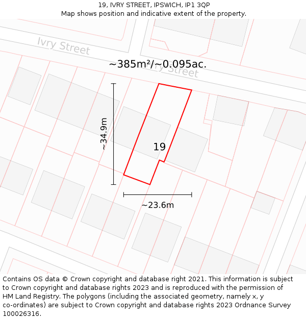 19, IVRY STREET, IPSWICH, IP1 3QP: Plot and title map