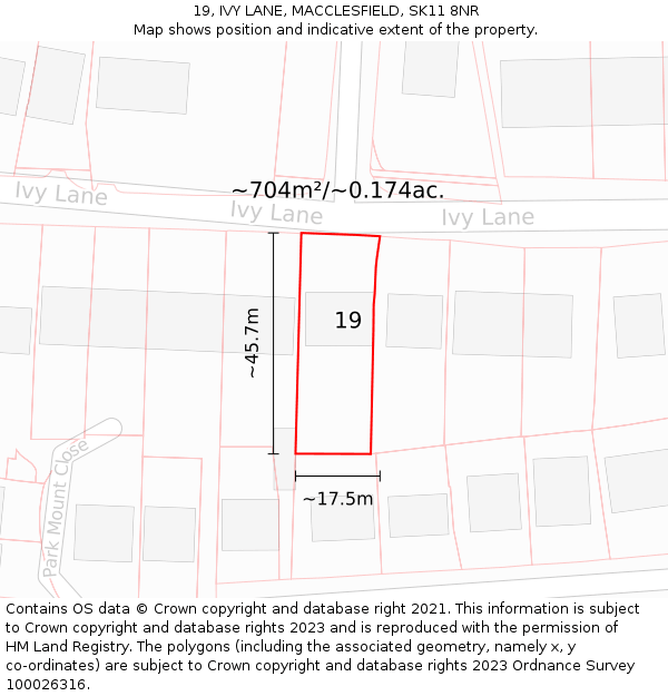 19, IVY LANE, MACCLESFIELD, SK11 8NR: Plot and title map