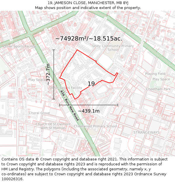 19, JAMESON CLOSE, MANCHESTER, M8 8YJ: Plot and title map