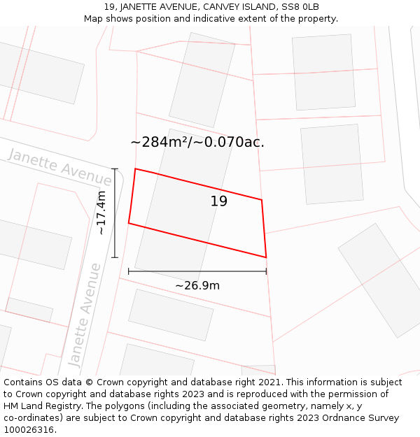 19, JANETTE AVENUE, CANVEY ISLAND, SS8 0LB: Plot and title map