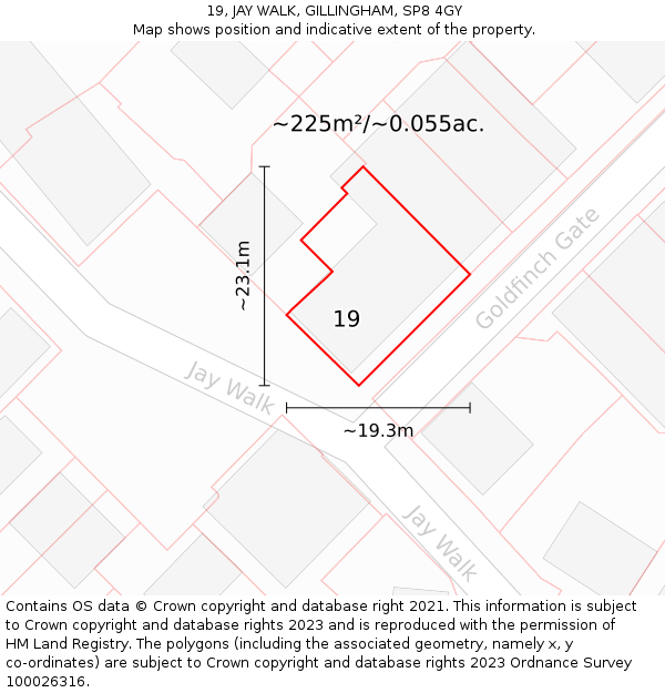 19, JAY WALK, GILLINGHAM, SP8 4GY: Plot and title map