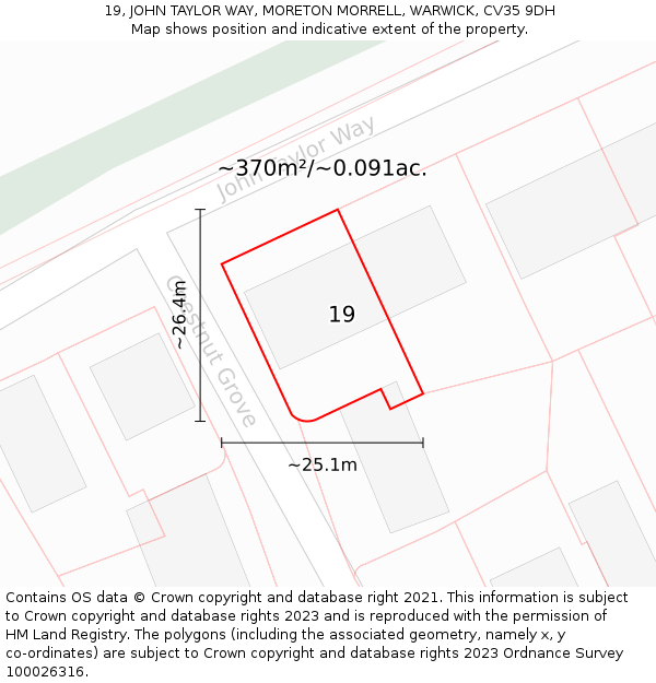 19, JOHN TAYLOR WAY, MORETON MORRELL, WARWICK, CV35 9DH: Plot and title map