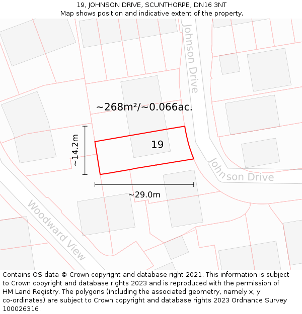 19, JOHNSON DRIVE, SCUNTHORPE, DN16 3NT: Plot and title map