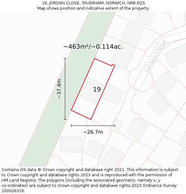 19, JORDAN CLOSE, TAVERHAM, NORWICH, NR8 6QS: Plot and title map