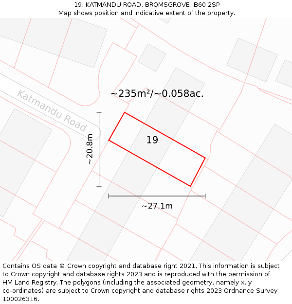 19, KATMANDU ROAD, BROMSGROVE, B60 2SP: Plot and title map