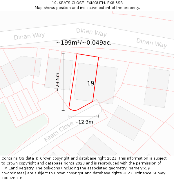 19, KEATS CLOSE, EXMOUTH, EX8 5SR: Plot and title map