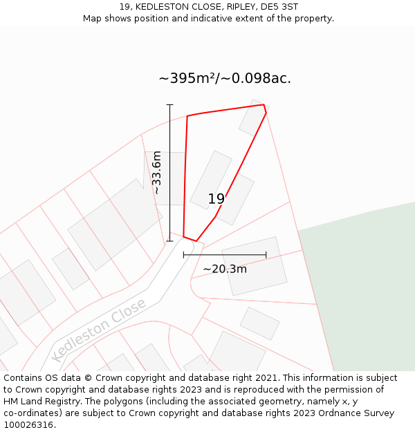 19, KEDLESTON CLOSE, RIPLEY, DE5 3ST: Plot and title map