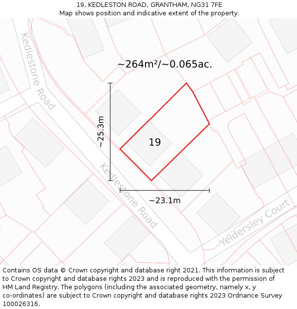 19, KEDLESTON ROAD, GRANTHAM, NG31 7FE: Plot and title map