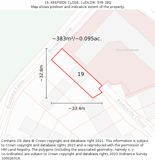 19, KEEPSIDE CLOSE, LUDLOW, SY8 1BQ: Plot and title map