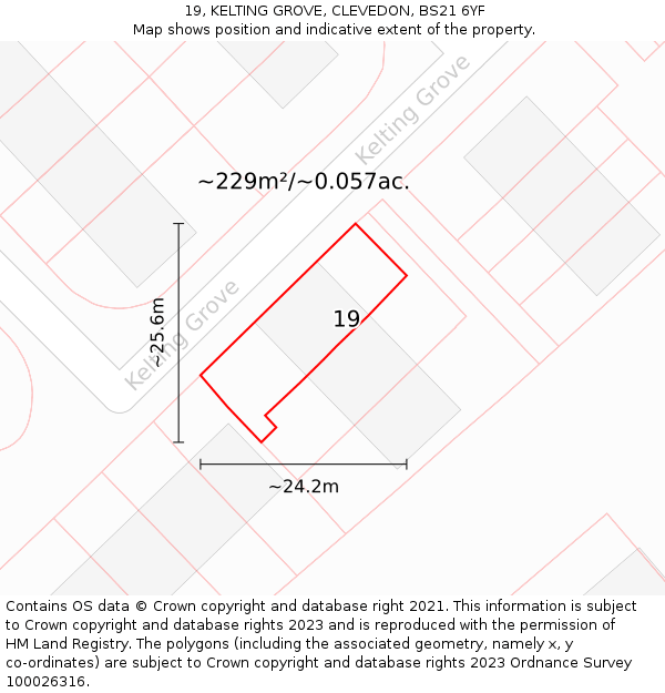 19, KELTING GROVE, CLEVEDON, BS21 6YF: Plot and title map