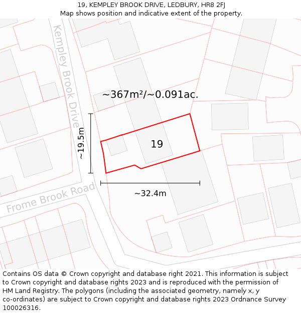 19, KEMPLEY BROOK DRIVE, LEDBURY, HR8 2FJ: Plot and title map