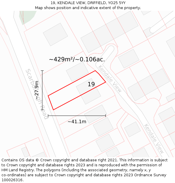 19, KENDALE VIEW, DRIFFIELD, YO25 5YY: Plot and title map