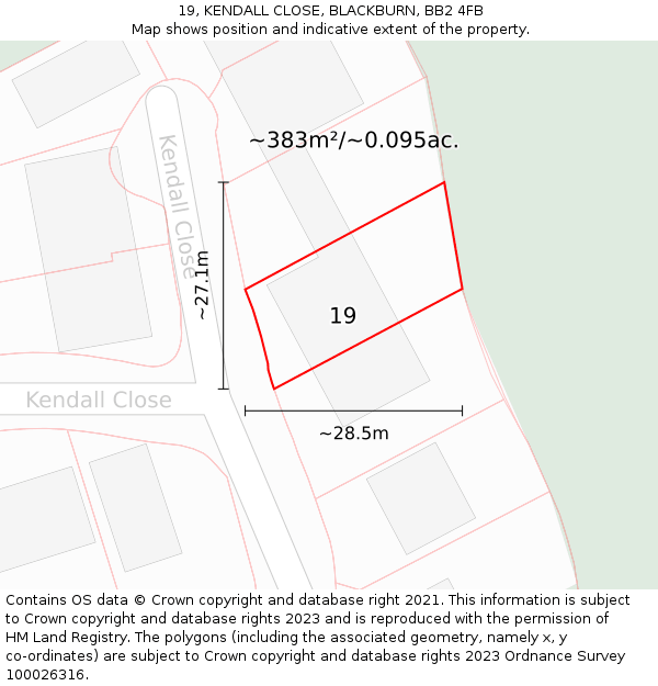 19, KENDALL CLOSE, BLACKBURN, BB2 4FB: Plot and title map