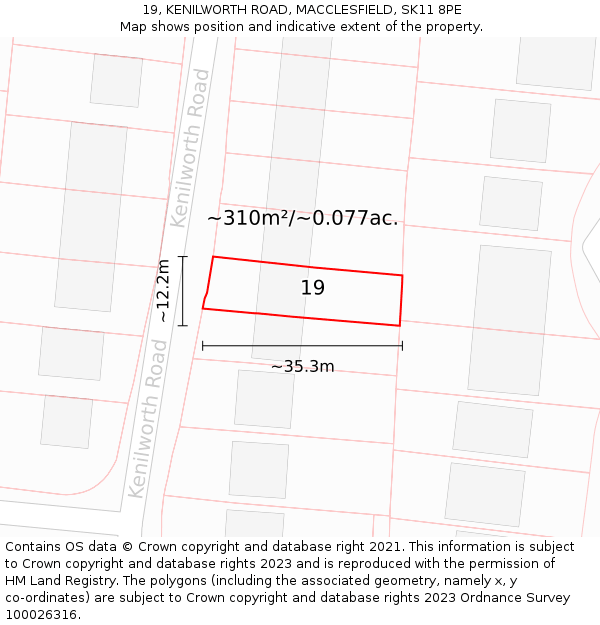 19, KENILWORTH ROAD, MACCLESFIELD, SK11 8PE: Plot and title map