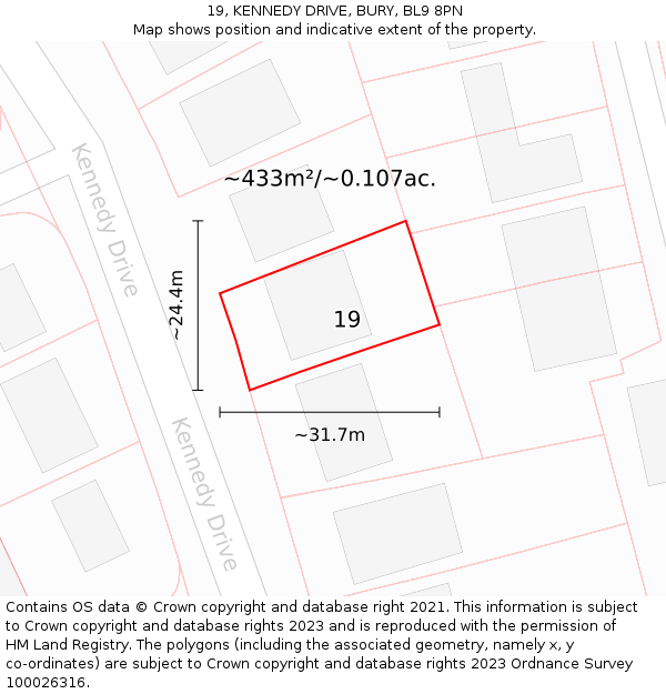 19, KENNEDY DRIVE, BURY, BL9 8PN: Plot and title map