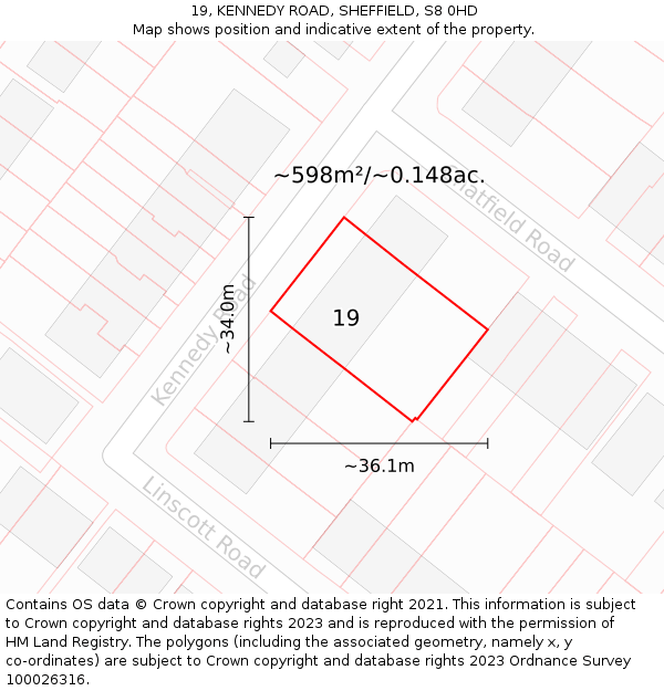 19, KENNEDY ROAD, SHEFFIELD, S8 0HD: Plot and title map