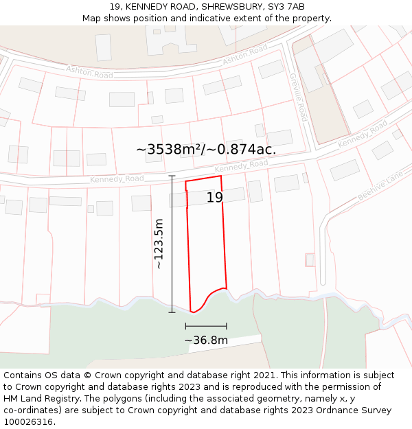 19, KENNEDY ROAD, SHREWSBURY, SY3 7AB: Plot and title map