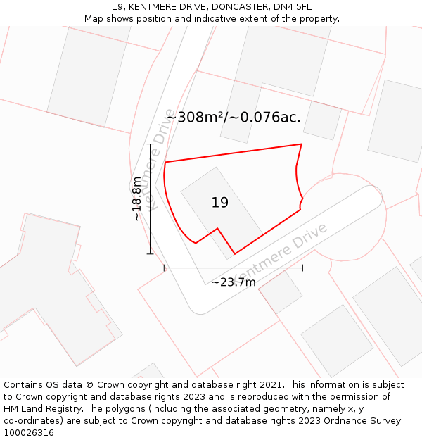 19, KENTMERE DRIVE, DONCASTER, DN4 5FL: Plot and title map