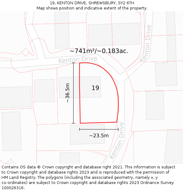 19, KENTON DRIVE, SHREWSBURY, SY2 6TH: Plot and title map