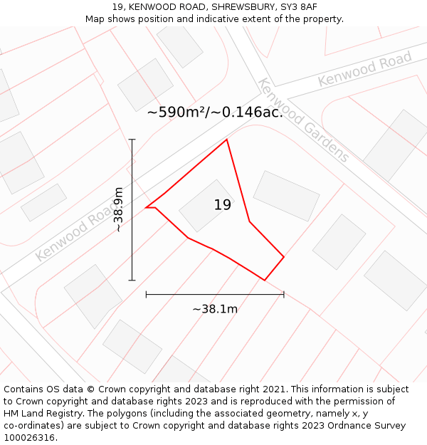19, KENWOOD ROAD, SHREWSBURY, SY3 8AF: Plot and title map