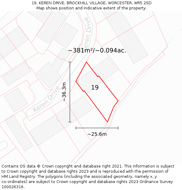 19, KEREN DRIVE, BROCKHILL VILLAGE, WORCESTER, WR5 2SD: Plot and title map