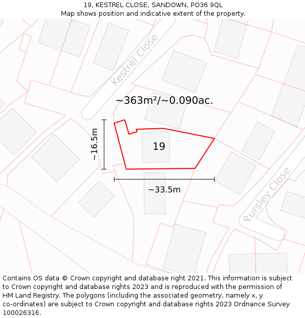 19, KESTREL CLOSE, SANDOWN, PO36 9QL: Plot and title map