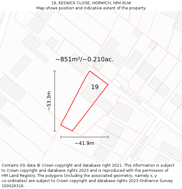 19, KESWICK CLOSE, NORWICH, NR4 6UW: Plot and title map