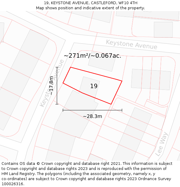 19, KEYSTONE AVENUE, CASTLEFORD, WF10 4TH: Plot and title map