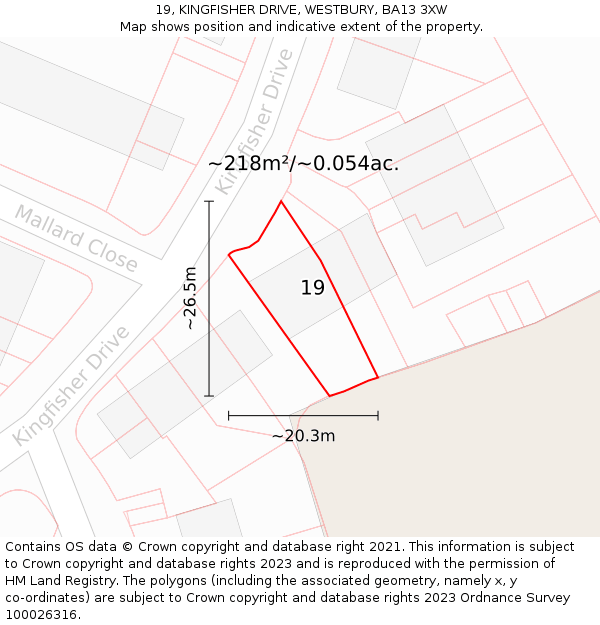 19, KINGFISHER DRIVE, WESTBURY, BA13 3XW: Plot and title map