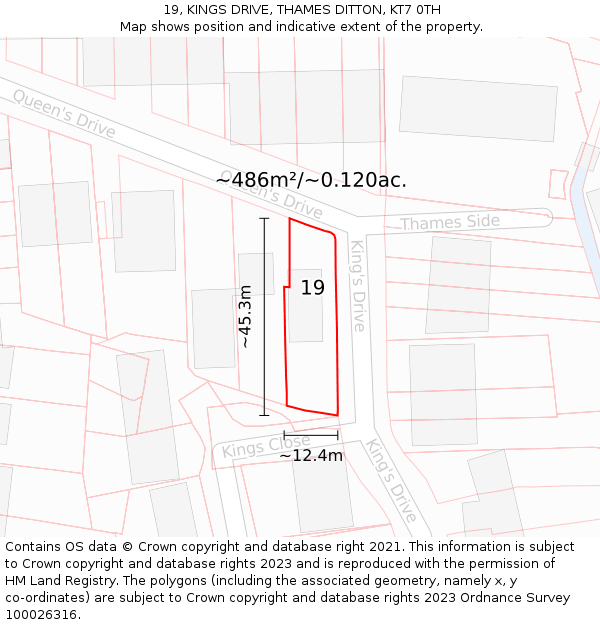 19, KINGS DRIVE, THAMES DITTON, KT7 0TH: Plot and title map