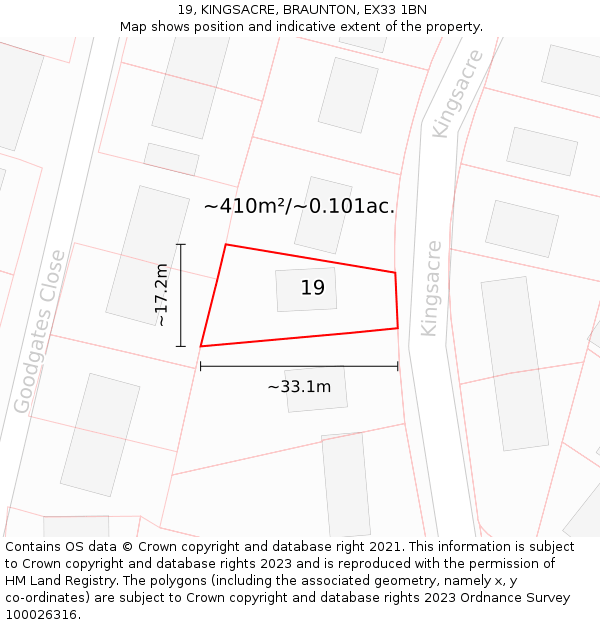 19, KINGSACRE, BRAUNTON, EX33 1BN: Plot and title map