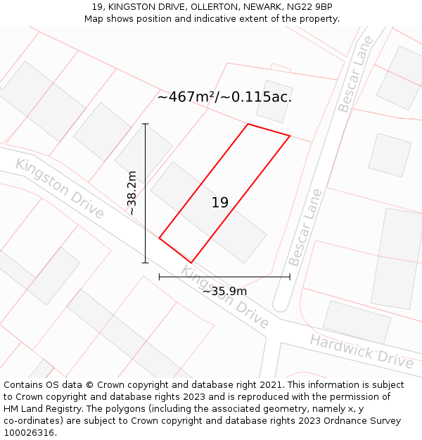 19, KINGSTON DRIVE, OLLERTON, NEWARK, NG22 9BP: Plot and title map