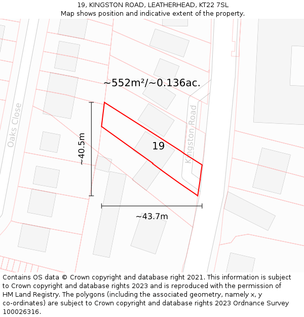 19, KINGSTON ROAD, LEATHERHEAD, KT22 7SL: Plot and title map