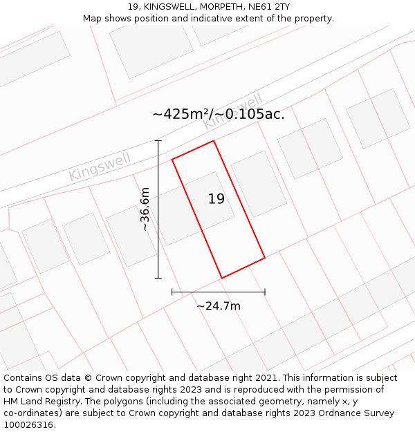 19, KINGSWELL, MORPETH, NE61 2TY: Plot and title map