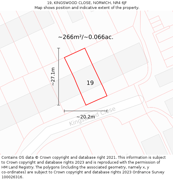 19, KINGSWOOD CLOSE, NORWICH, NR4 6JF: Plot and title map