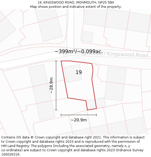 19, KINGSWOOD ROAD, MONMOUTH, NP25 5BX: Plot and title map