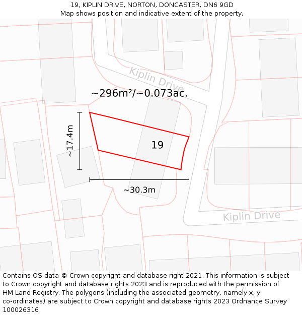 19, KIPLIN DRIVE, NORTON, DONCASTER, DN6 9GD: Plot and title map