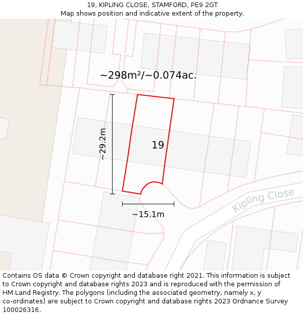 19, KIPLING CLOSE, STAMFORD, PE9 2GT: Plot and title map