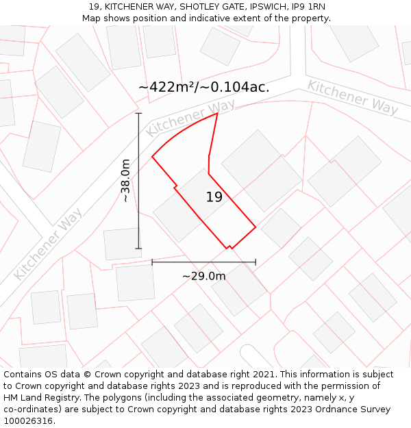 19, KITCHENER WAY, SHOTLEY GATE, IPSWICH, IP9 1RN: Plot and title map