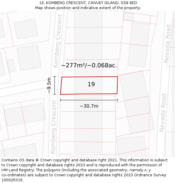 19, KOMBERG CRESCENT, CANVEY ISLAND, SS8 8ED: Plot and title map