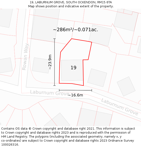 19, LABURNUM GROVE, SOUTH OCKENDON, RM15 6TA: Plot and title map