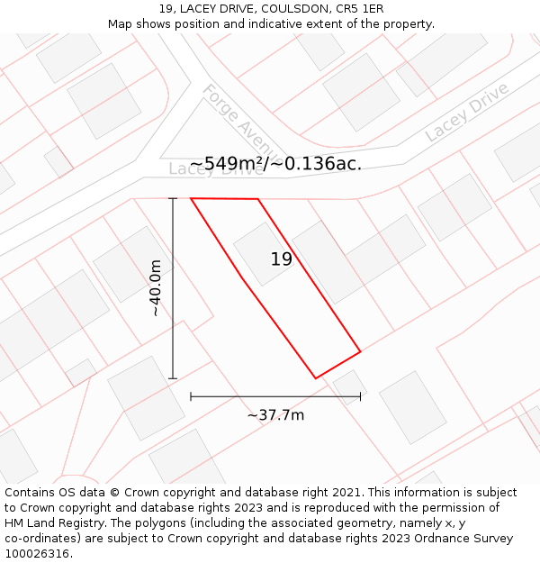 19, LACEY DRIVE, COULSDON, CR5 1ER: Plot and title map