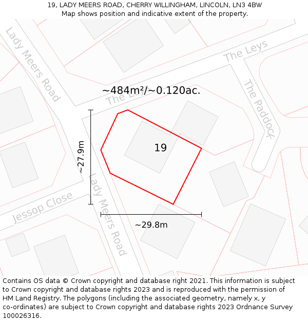 19, LADY MEERS ROAD, CHERRY WILLINGHAM, LINCOLN, LN3 4BW: Plot and title map