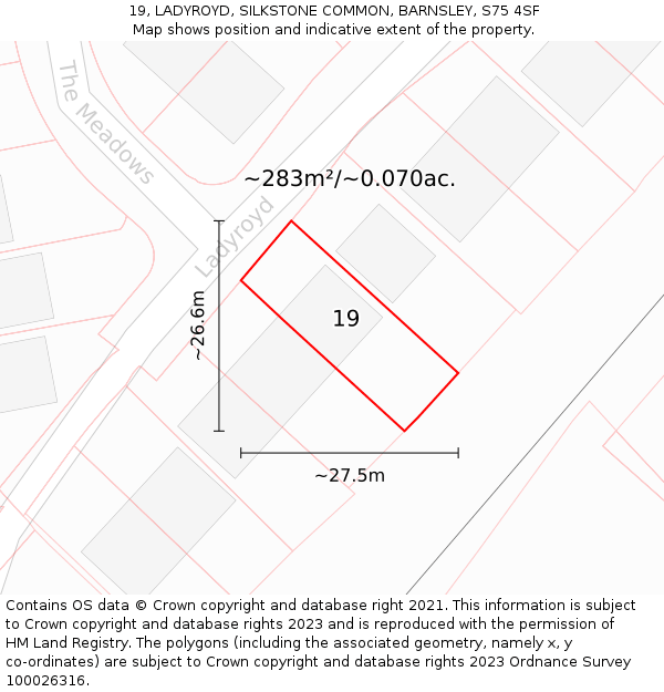 19, LADYROYD, SILKSTONE COMMON, BARNSLEY, S75 4SF: Plot and title map