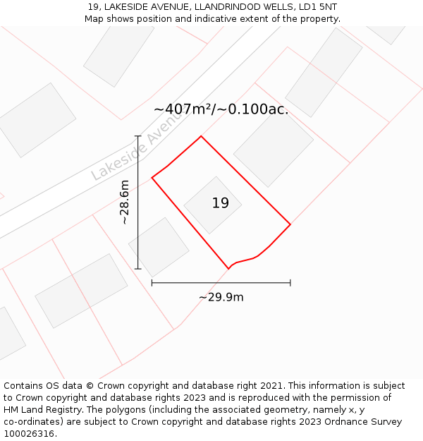 19, LAKESIDE AVENUE, LLANDRINDOD WELLS, LD1 5NT: Plot and title map