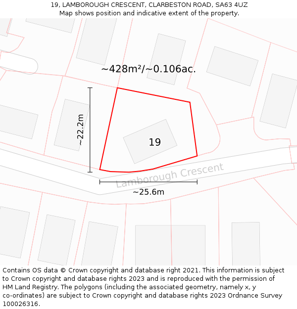 19, LAMBOROUGH CRESCENT, CLARBESTON ROAD, SA63 4UZ: Plot and title map