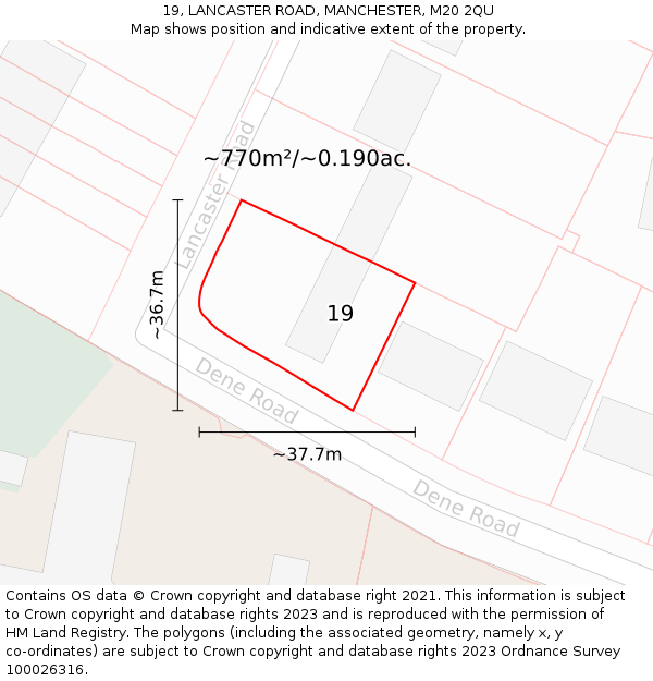 19, LANCASTER ROAD, MANCHESTER, M20 2QU: Plot and title map