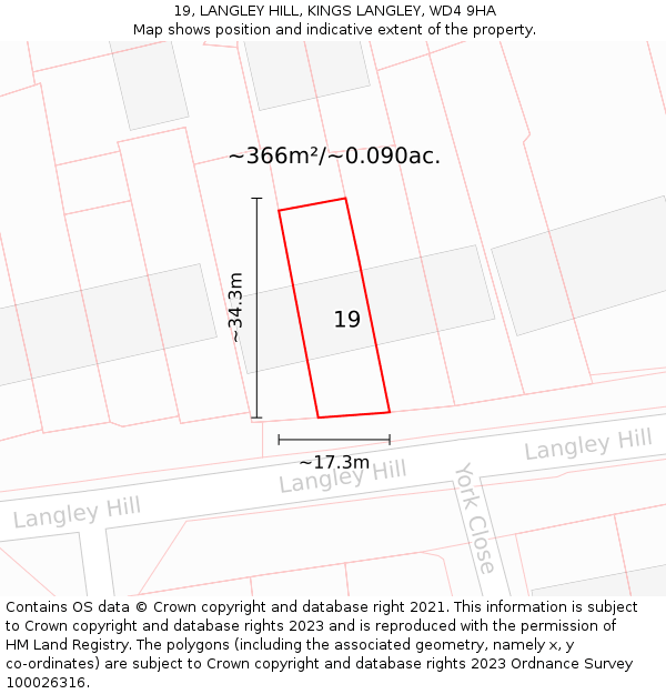 19, LANGLEY HILL, KINGS LANGLEY, WD4 9HA: Plot and title map
