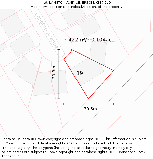 19, LANGTON AVENUE, EPSOM, KT17 1LD: Plot and title map